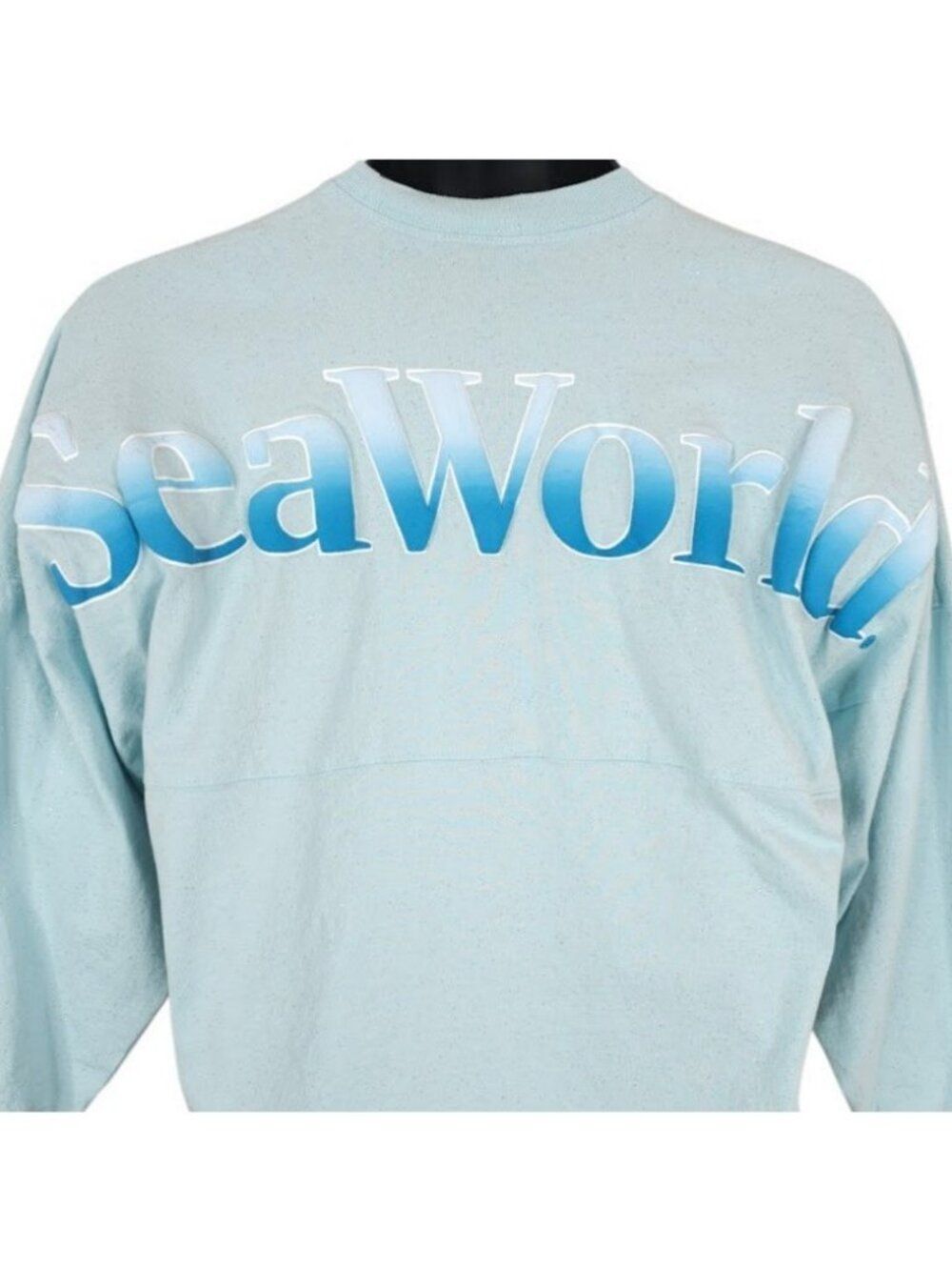 SeaWorld Spirit Jersey T Shirt Womens Size XS Blue Sparkle Dolphin Souvenir